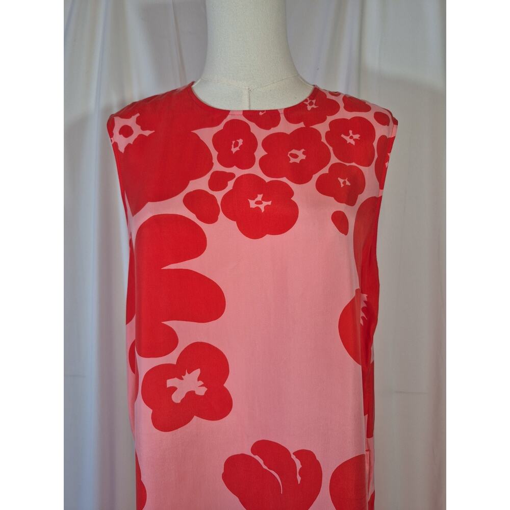 Marimekko Migot Kevättalkoot Cupro Dress Pink Red Floral 36 US 4 6 New - Picture 3 of 9